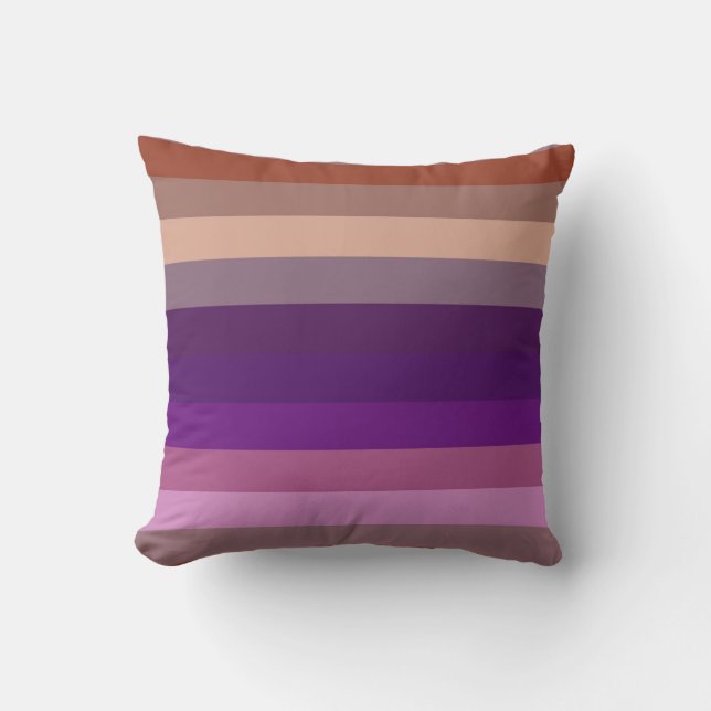 Retro Earth & Plum Horizontal Stripe Pattern Throw Pillow (Front)