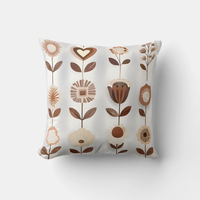 Retro Earth Tone Boho Floral Throw Pillow (Front)