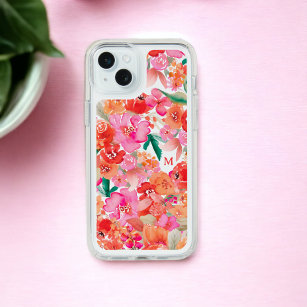 Retro earth tone boho floral watercolor monogram iPhone 15 plus case