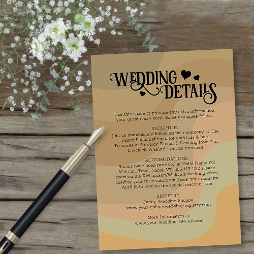 Retro Earthtone Stripes Modern Wedding Details Enclosure Card