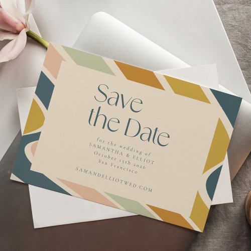 Retro Earthy Boho Abstract Wavy Pastel Wedding Save The Date