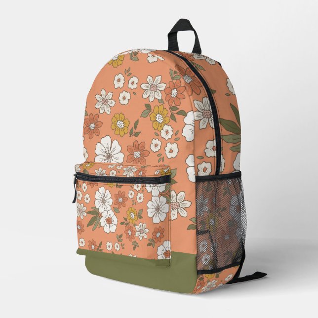 Retro Earthy Botanical Floral Large Desk Mat Printed Backpack (Back Corner Right)