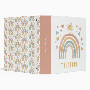 Retro Earthy Colors Watercolor Rainbow Sun Album 3 Ring Binder