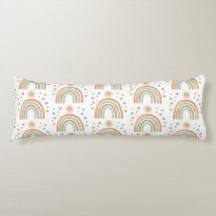 Retro Earthy Colors Watercolor Rainbow Sun Pattern Body Pillow