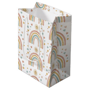 Retro Earthy Colors Watercolor Rainbow Sun Pattern Medium Gift Bag