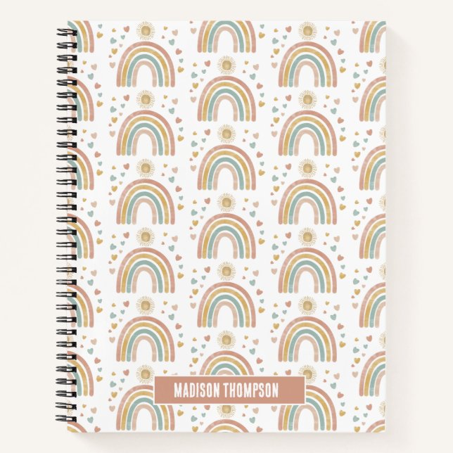 Retro Earthy Colors Watercolor Rainbow Sun Pattern Notebook (Front)