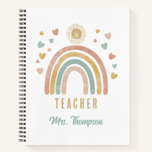Retro Earthy Colors Watercolor Rainbow Sun Teacher Notebook