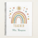 Retro Earthy Colors Watercolor Rainbow Sun Teacher Planner<br><div class="desc">A beautiful retro inspired design with watercolor rainbow,  hearts and sun in earthy natural color tones. A prefect teacher design for anyone who loves nature and watercolor chic designs. Customize the name and make it your own!</div>