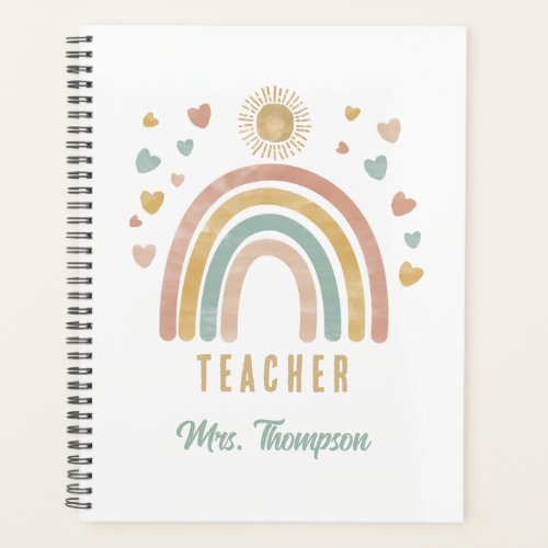 Retro Earthy Colors Watercolor Rainbow Sun Teacher Planner