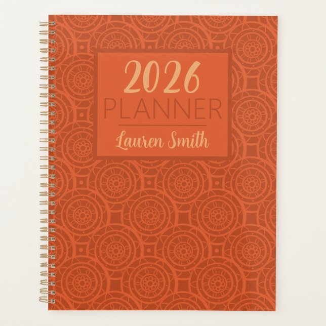 Retro Earthy Orange Mandala Pattern Planner (Front)