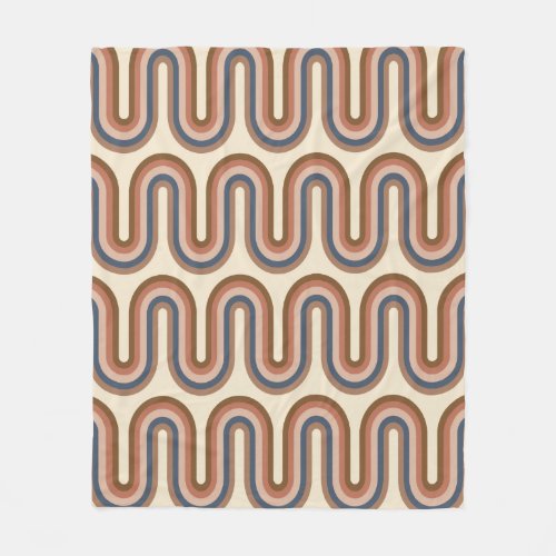 Retro Earthy Wavy Lines in Brown   Fleece Blanket