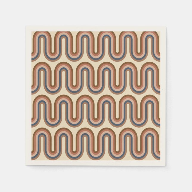 Retro Earthy Wavy Lines in Brown  Napkins (Front)