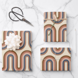 Retro Earthy Wavy Lines in Brown  Wrapping Paper Sheets