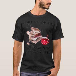 Retro Easily Distracted By Books And Hot Chocolate T-Shirt