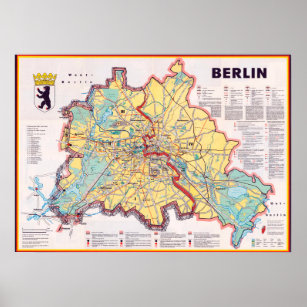 Retro East/West Berlin Map Poster