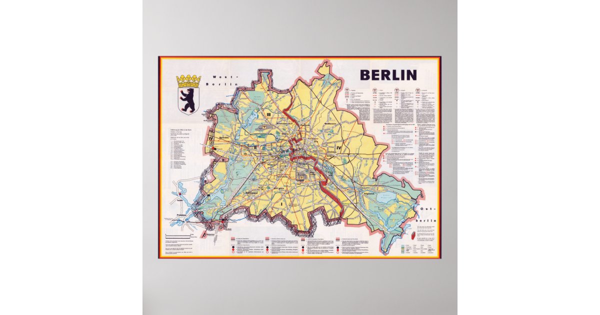 Retro East/West Berlin Map Poster | Zazzle