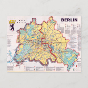 Retro East/West Berlin Map Poster Postcard