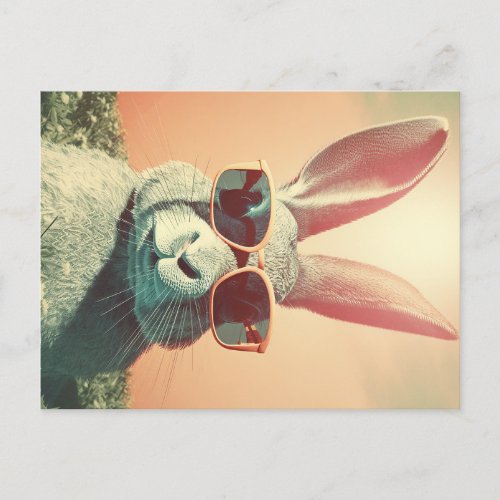 Retro Easter Bunny Chillaxing in the Grass Postcard