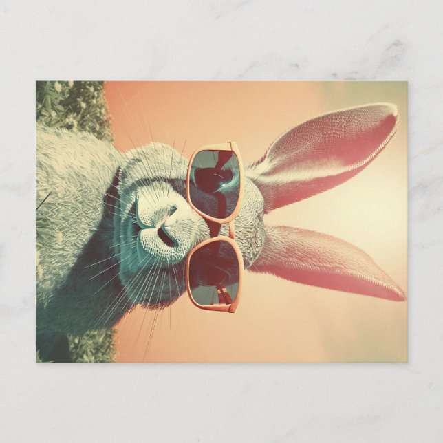 Retro Easter Bunny Chillaxing in the Grass Postcard (Front)
