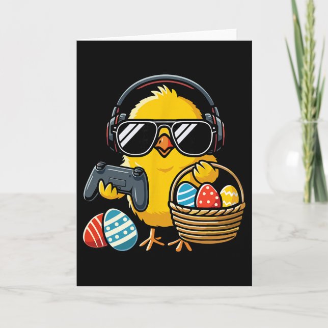 Retro Easter Chicken Gaming Funny Easter  Card (Front)