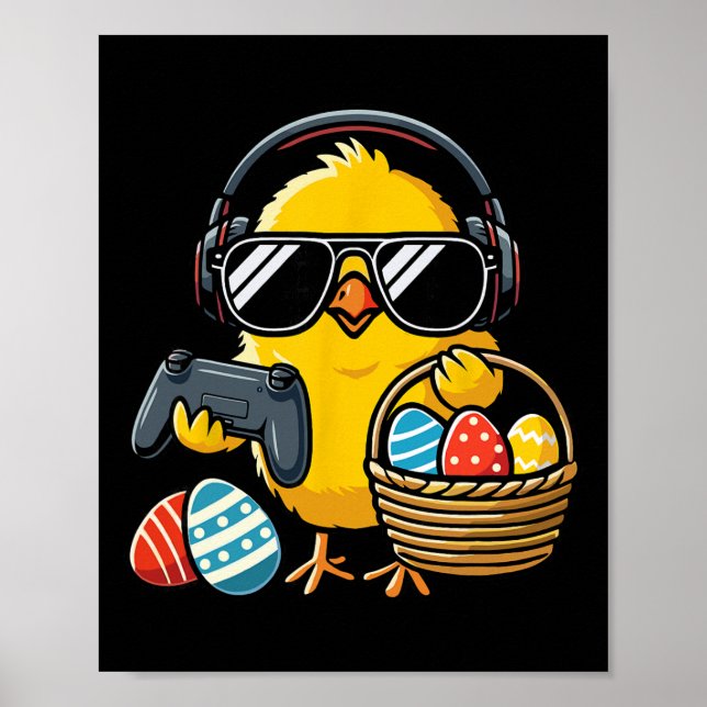 Retro Easter Chicken Gaming Funny Easter  Poster (Front)