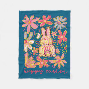 Retro easter day bunny floral flower rabbit cuteRe Fleece Blanket