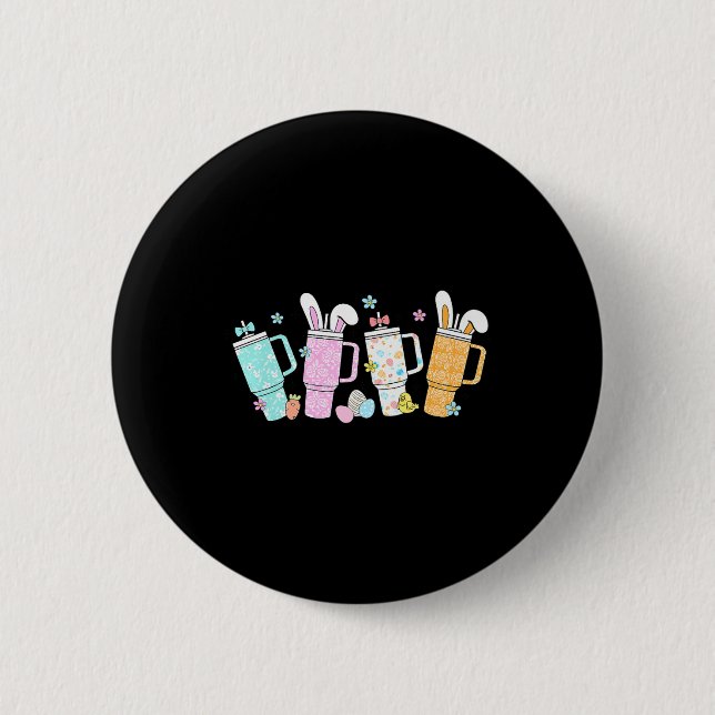 Retro Easter Day Stanley Tumbler Inspired Girls Ki Button (Front)