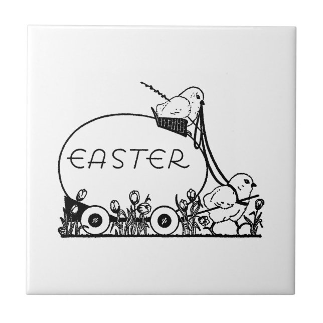 Retro Easter Egg and Chicks Ceramic Tile (Front)