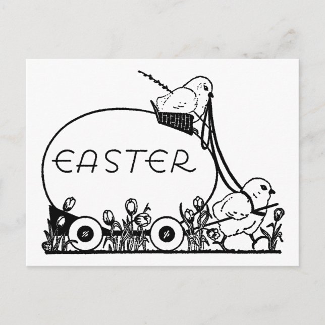 Retro Easter Egg and Chicks Coloring Holiday Postcard (Front)
