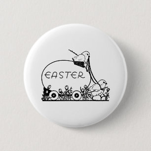 Retro Easter Egg and Chicks Pinback Button