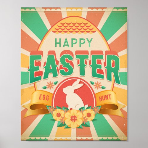Retro Easter Egg Hunt Holiday Card Poster