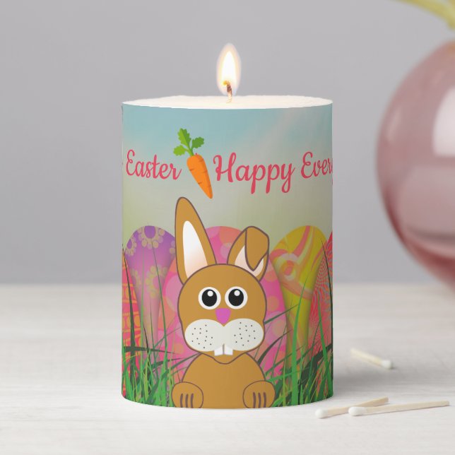 Retro Easter Eggs and Bunny Rabbit  Pillar Candle (In Situ)