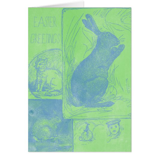Retro Easter Greetings Easter Bunny Greeting Card (Front)