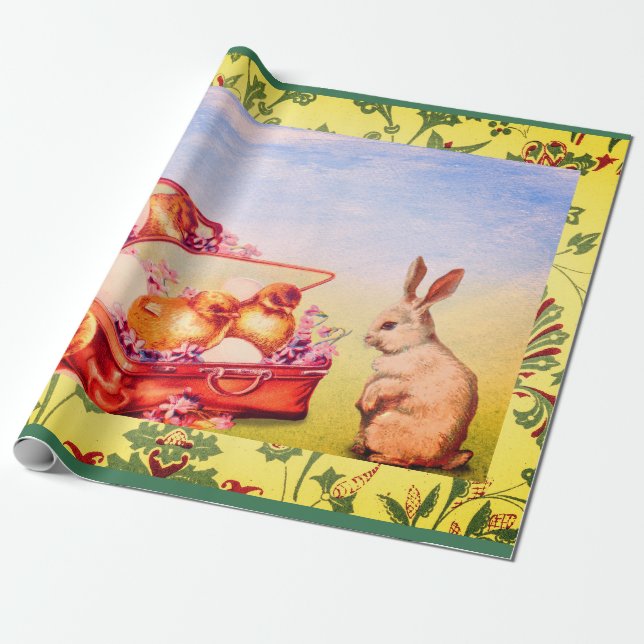 RETRO EASTER ILLUSTRATION GIFT WRAPPING PAPER (Unrolled)