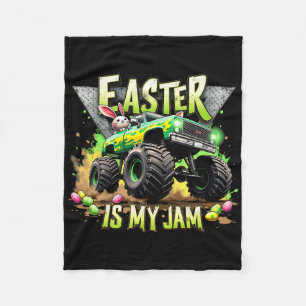 Retro Easter Is My Jam Monster Truck Off-road Fun  Fleece Blanket