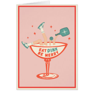 Retro Eat, Dink and Be Merry Pickleball Christmas Cards