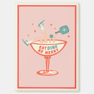 Retro Eat, Dink and Be Merry Pickleball Christmas Magnet