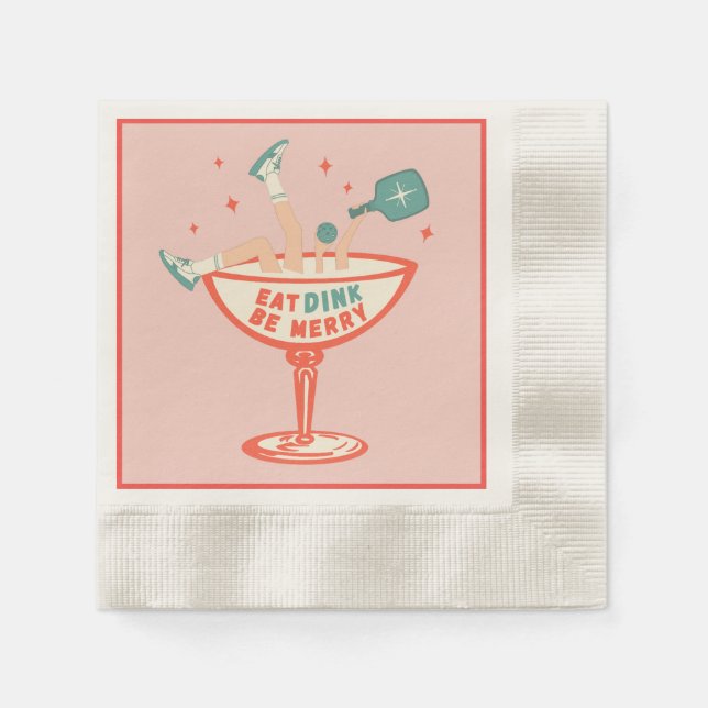 Retro Eat, Dink and Be Merry Pickleball Christmas Napkins (Front)