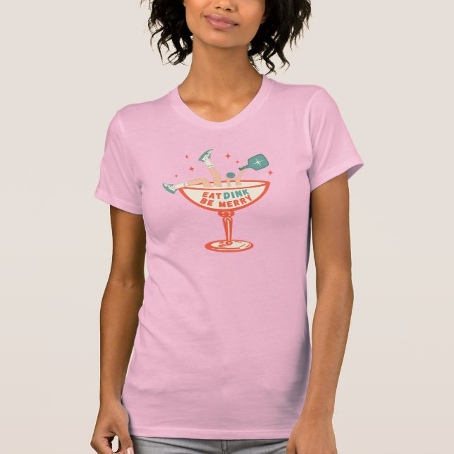 Retro Eat, Dink and Be Merry Pickleball Christmas T-Shirt (Front)
