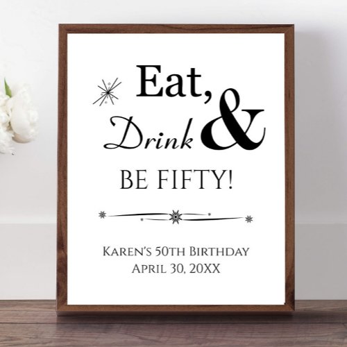 Retro Eat Drink and Be Fifty 50th Birthday Sign