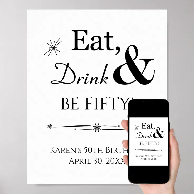 Retro Eat Drink And Be Fifty 50th Birthday Sign | Zazzle