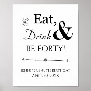 Retro Eat Drink and Be Forty 40th Birthday Sign
