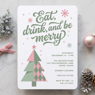 Retro Eat Drink and Be Merry Holiday Party Invitation