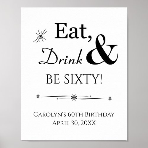 Retro Eat Drink and Be Sixty 60th Birthday Poster