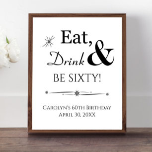 Retro Eat Drink and Be Sixty 60th Birthday Poster