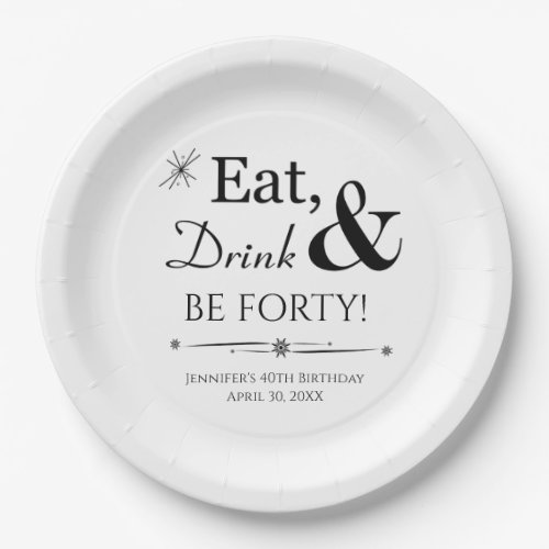 Retro Eat Drink  Be Forty 40th Birthday Paper Plates
