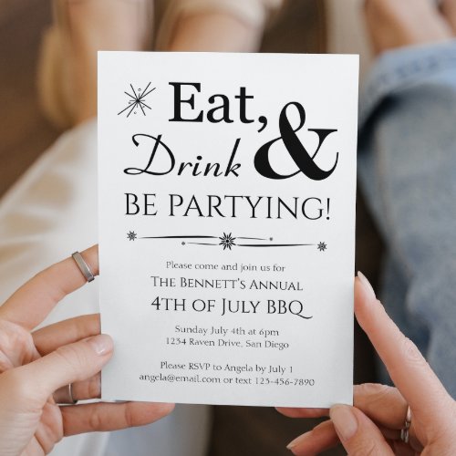 Retro Eat Drink Be Partying 4th Of July Party Invitation
