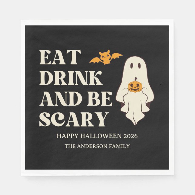  Retro Eat Drink & Be Scarry Spooky Halloween Napkins (Front)