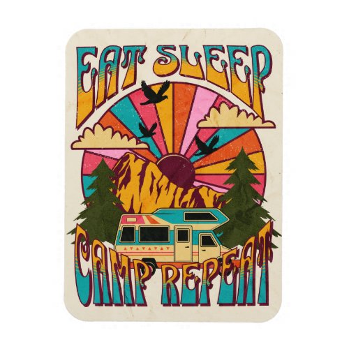 Retro Eat Sleep Camp Repeat Magnet