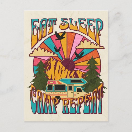 Retro Eat Sleep Camp Repeat Postcard